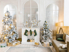 White Arched Windows Christmas Backdrop - Layoris