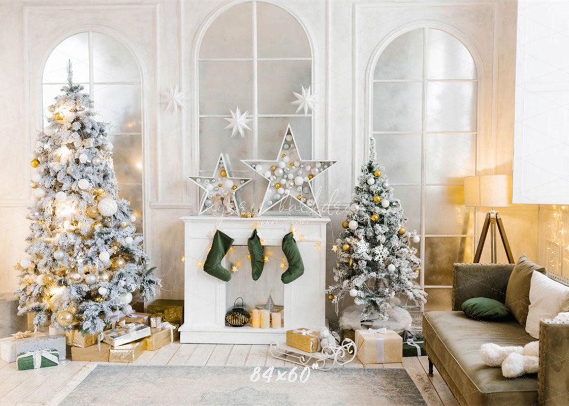 White Arched Windows Christmas Backdrop - Layoris