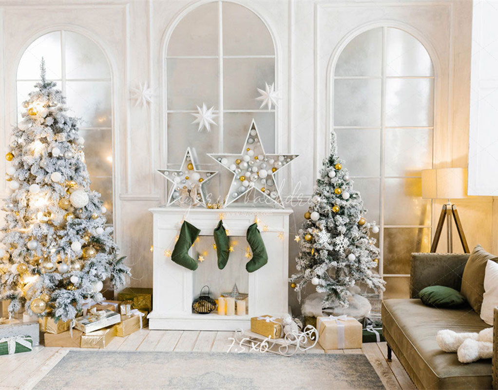 White Arched Windows Christmas Backdrop - Layoris