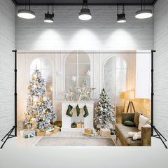 Layoris White Arched Windows Christmas Backdrop