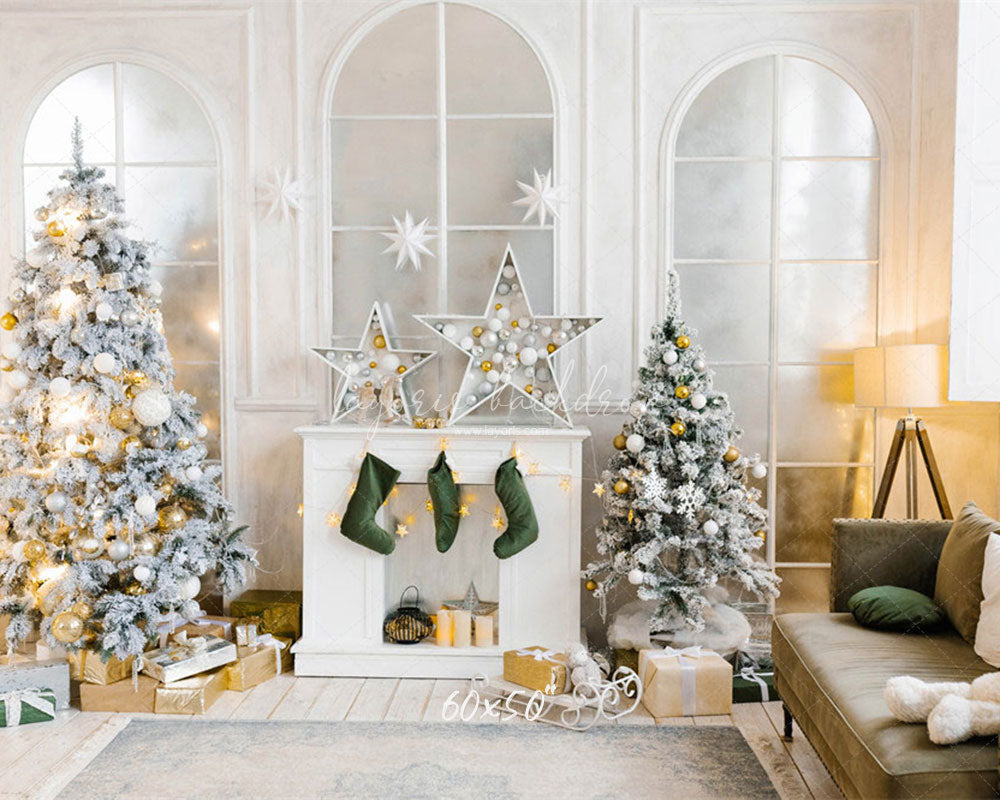White Arched Windows Christmas Backdrop - Layoris