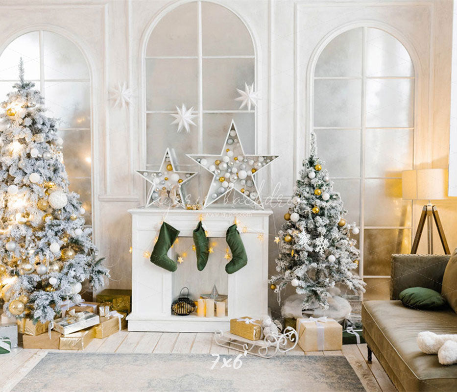 White Arched Windows Christmas Backdrop - Layoris
