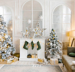 White Arched Windows Christmas Backdrop - Layoris