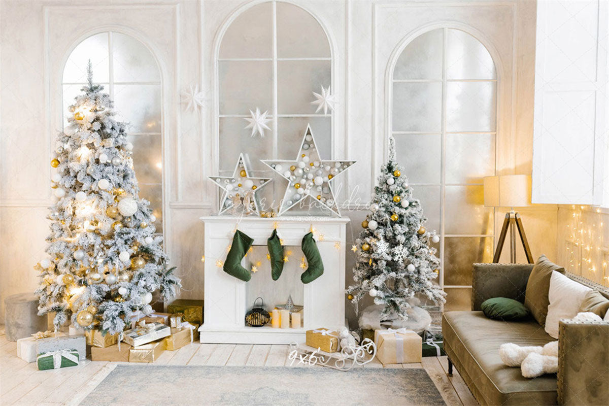 White Arched Windows Christmas Backdrop - Layoris