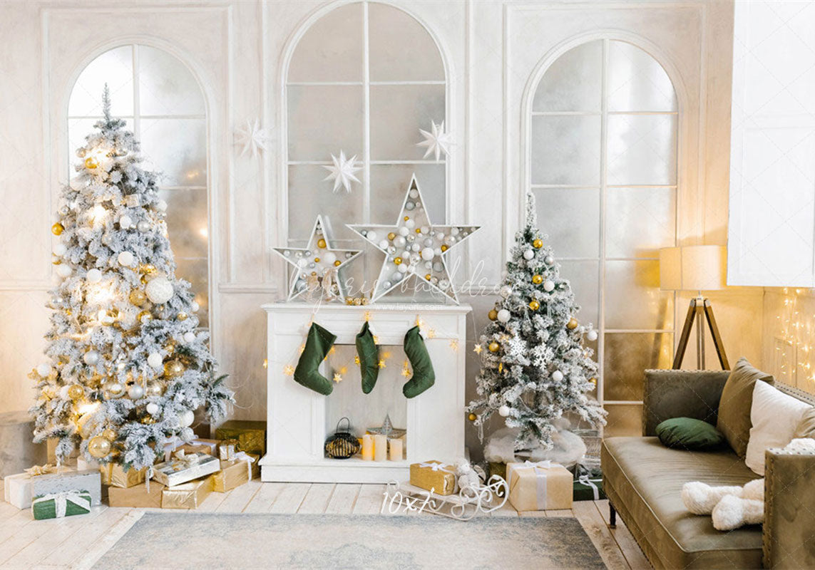 White Arched Windows Christmas Backdrop - Layoris