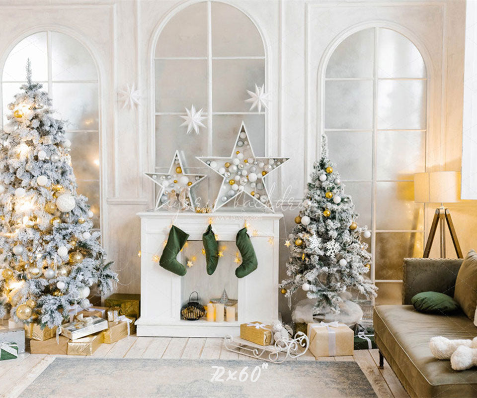 White Arched Windows Christmas Backdrop - Layoris