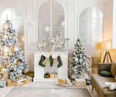 White Arched Windows Christmas Backdrop - Layoris