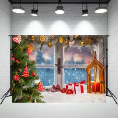 Layoris Christmas Tree Window Gift Holiday Backdrop