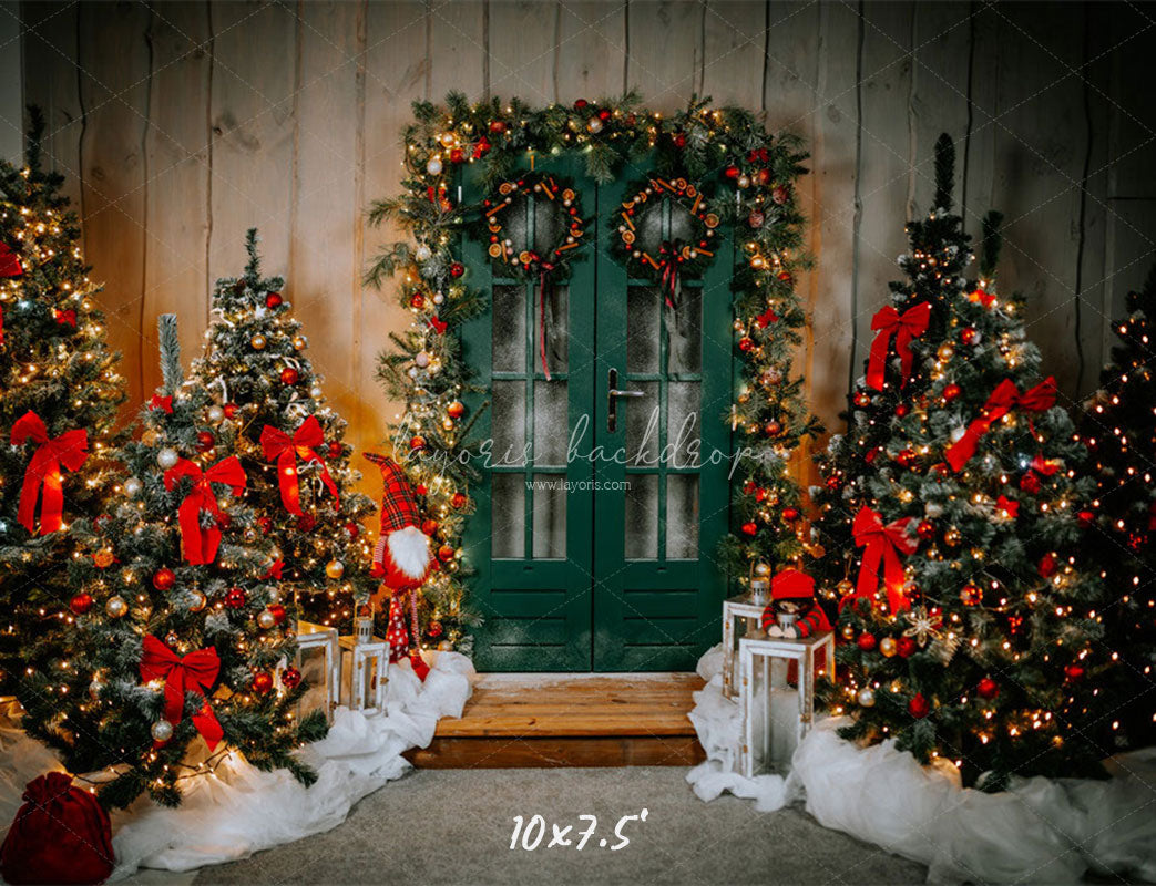 Green Door Christmas Tree Holiday Backdrop - Layoris