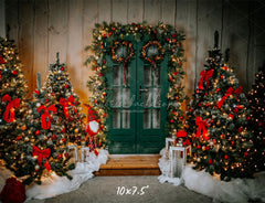 Green Door Christmas Tree Holiday Backdrop - Layoris