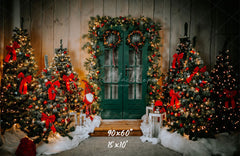 Green Door Christmas Tree Holiday Backdrop - Layoris