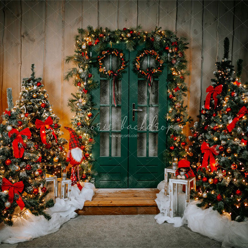Green Door Christmas Tree Holiday Backdrop - Layoris