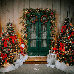 Green Door Christmas Tree Holiday Backdrop - Layoris