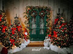 Green Door Christmas Tree Holiday Backdrop - Layoris