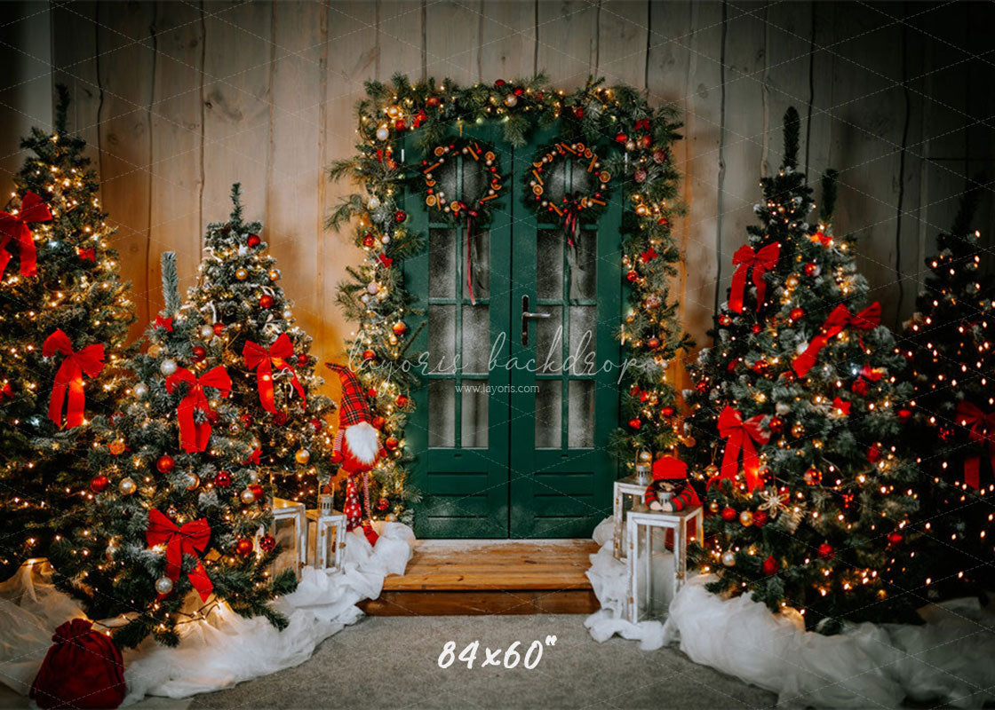 Green Door Christmas Tree Holiday Backdrop - Layoris