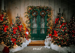 Green Door Christmas Tree Holiday Backdrop - Layoris