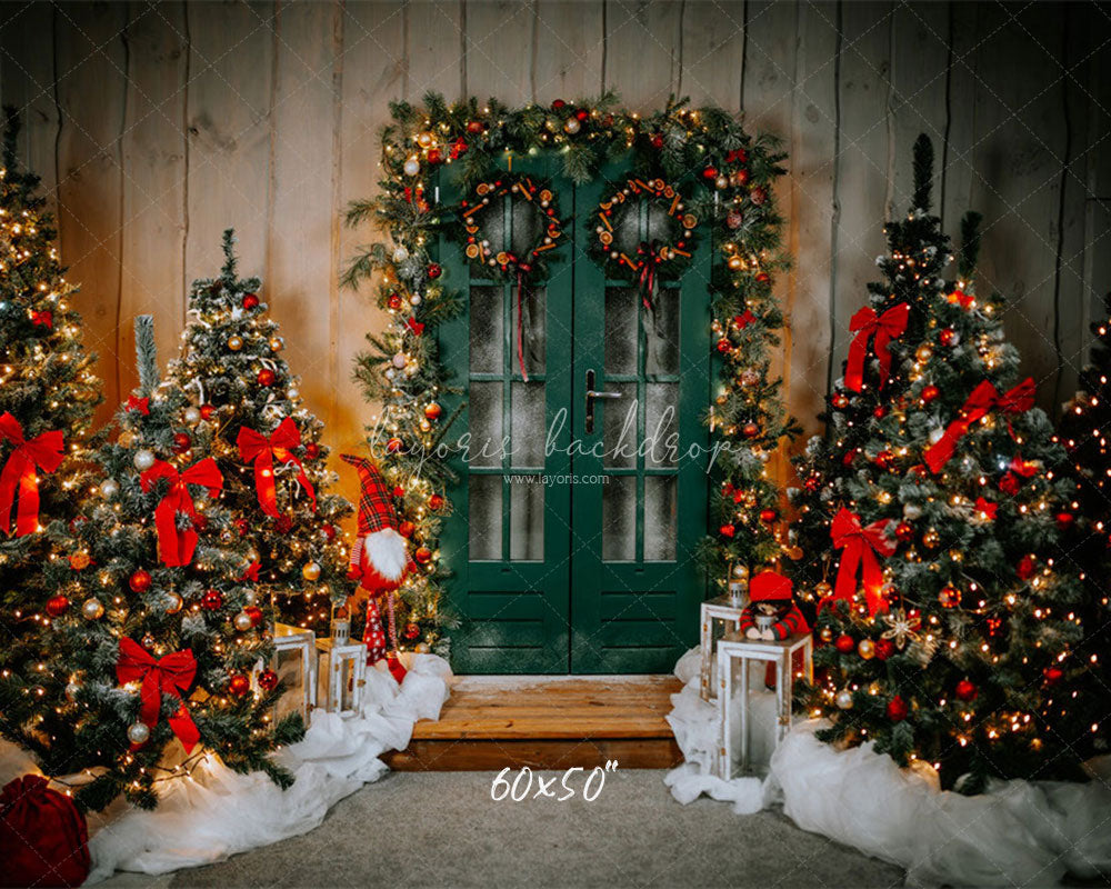 Green Door Christmas Tree Holiday Backdrop - Layoris
