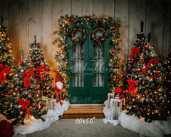 Green Door Christmas Tree Holiday Backdrop - Layoris