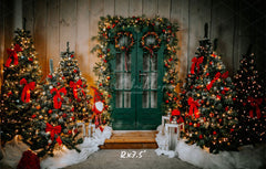 Green Door Christmas Tree Holiday Backdrop - Layoris