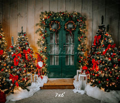 Green Door Christmas Tree Holiday Backdrop - Layoris