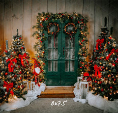 Green Door Christmas Tree Holiday Backdrop - Layoris
