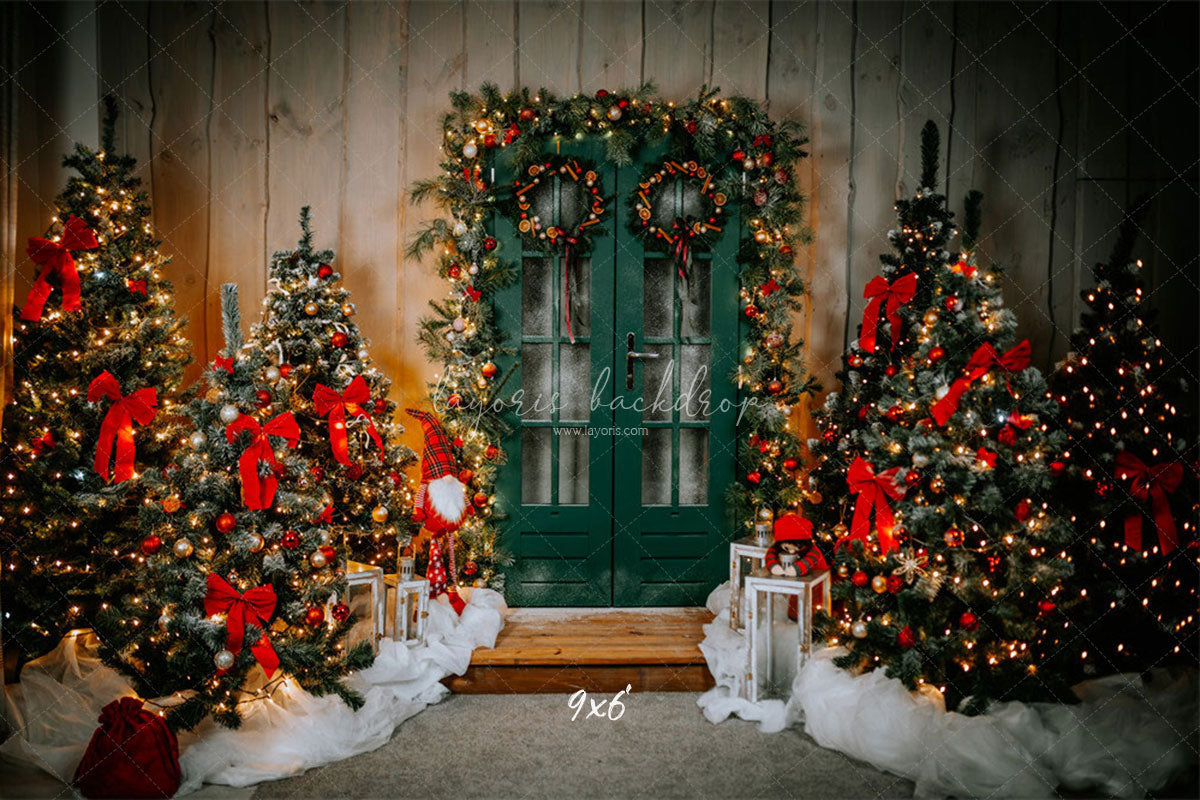Green Door Christmas Tree Holiday Backdrop - Layoris