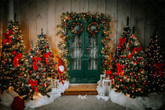 Green Door Christmas Tree Holiday Backdrop - Layoris