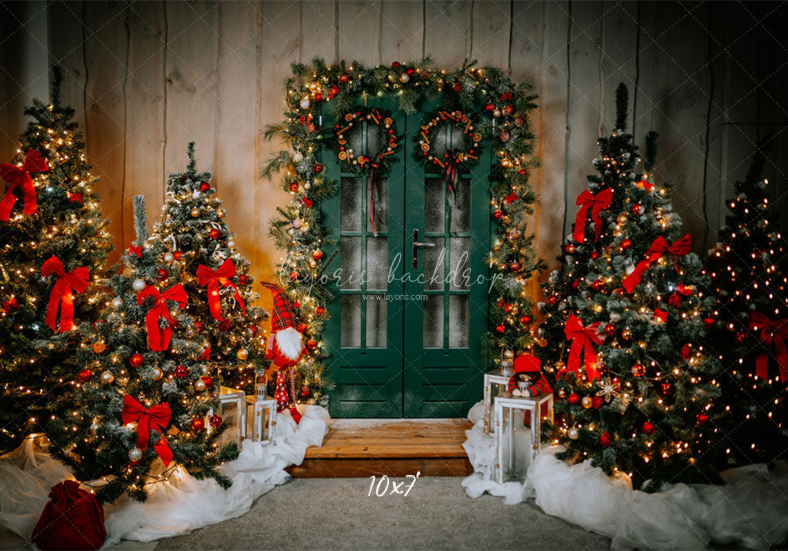 Green Door Christmas Tree Holiday Backdrop - Layoris