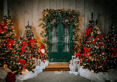 Green Door Christmas Tree Holiday Backdrop - Layoris