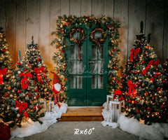 Green Door Christmas Tree Holiday Backdrop - Layoris
