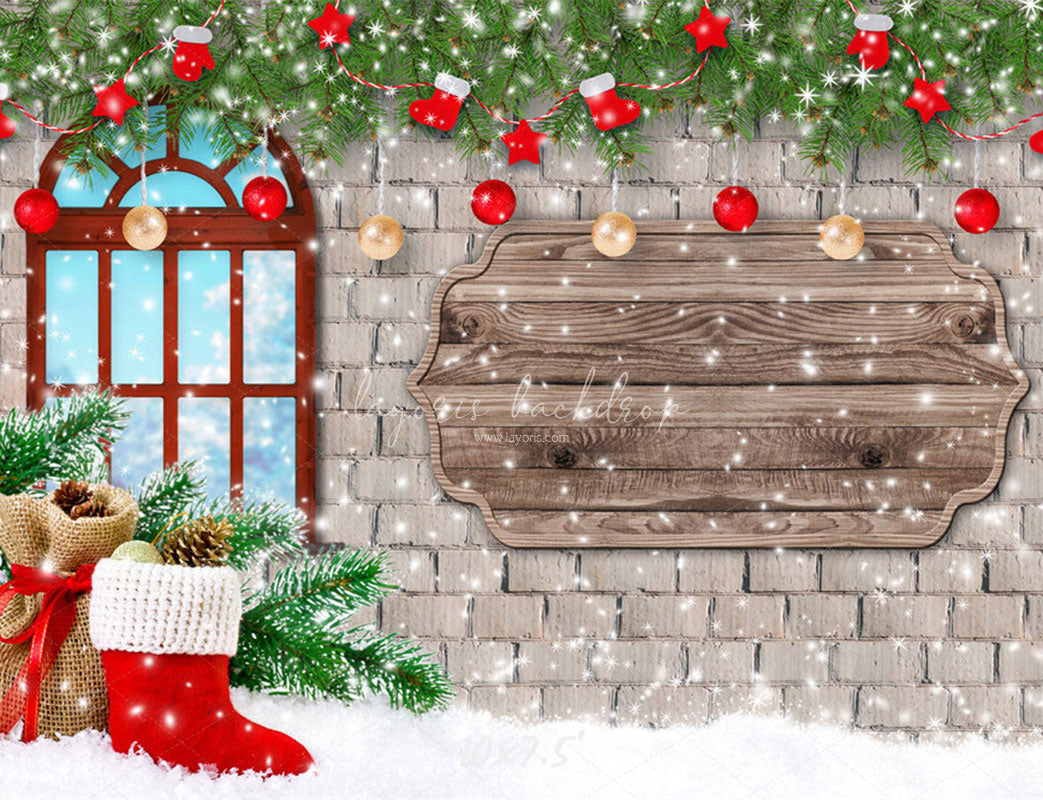 Brick Wall Window Christmas Backdrop - Layoris