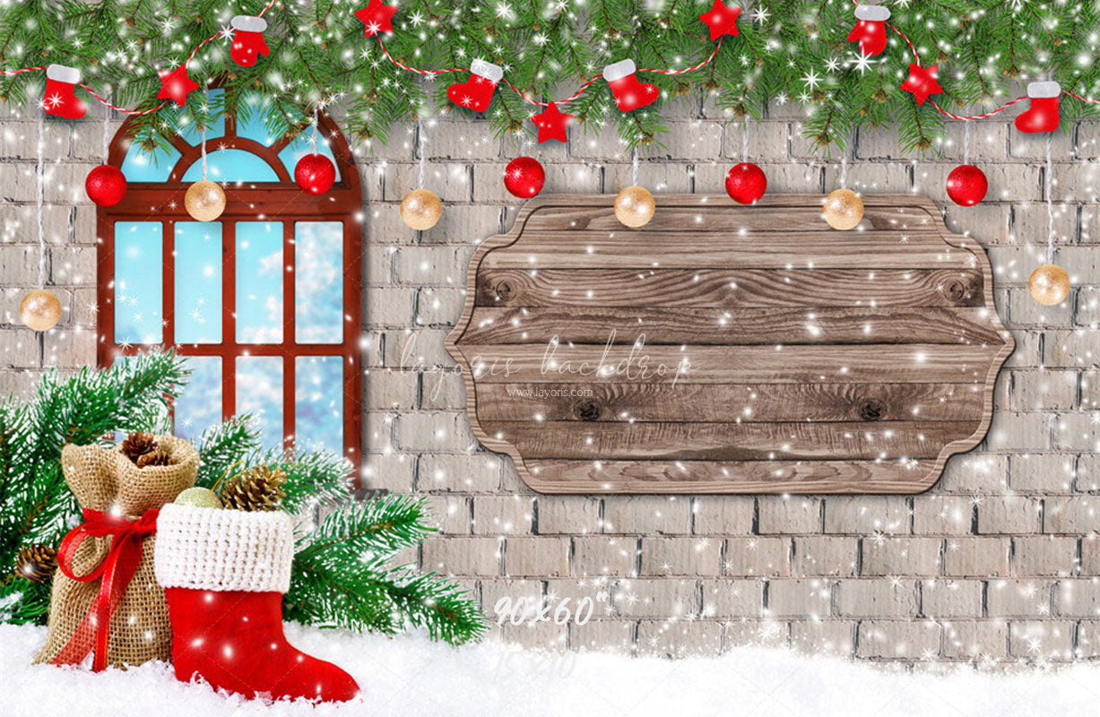 Brick Wall Window Christmas Backdrop - Layoris