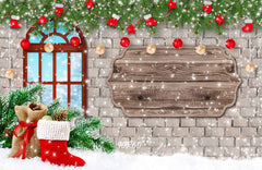 Brick Wall Window Christmas Backdrop - Layoris