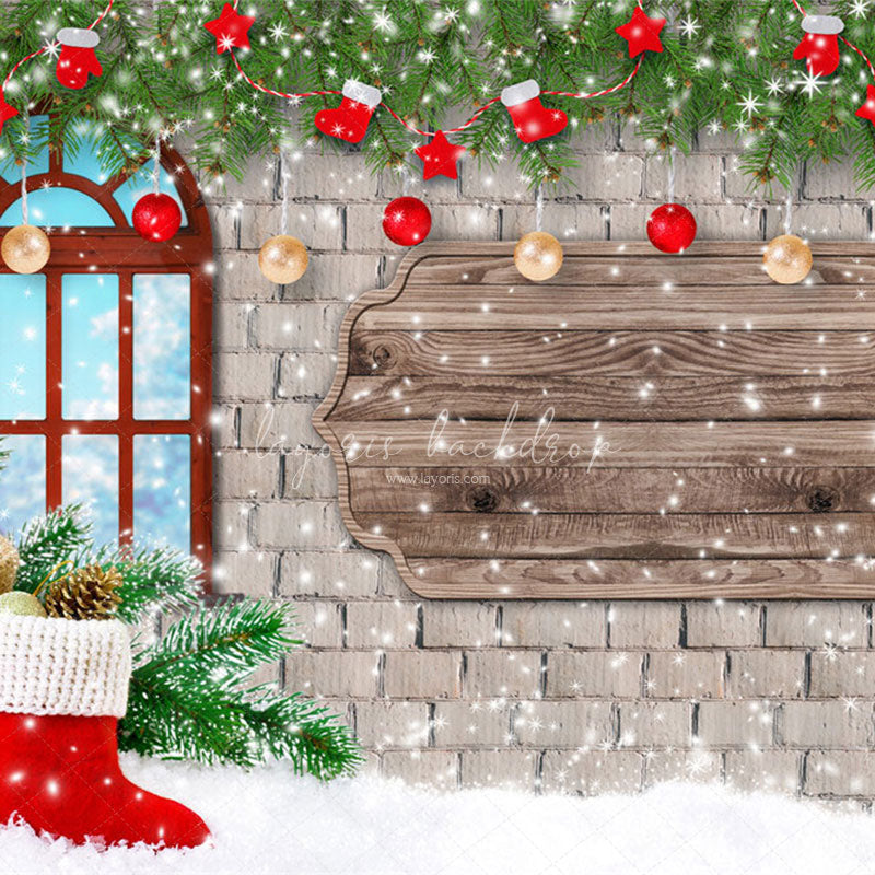 Brick Wall Window Christmas Backdrop - Layoris