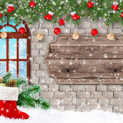 Brick Wall Window Christmas Backdrop - Layoris