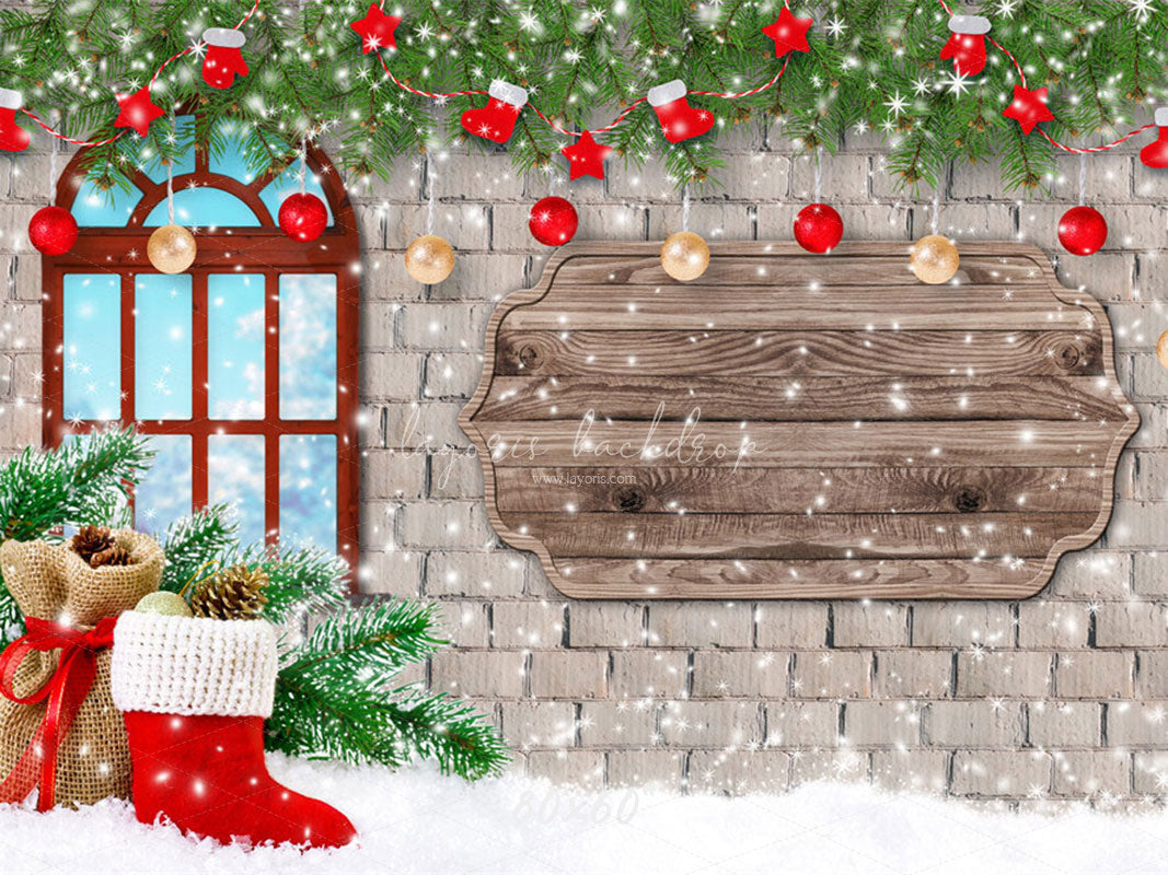 Brick Wall Window Christmas Backdrop - Layoris