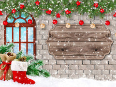 Brick Wall Window Christmas Backdrop - Layoris