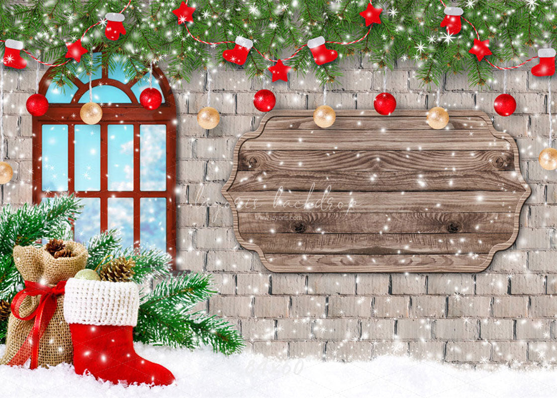 Brick Wall Window Christmas Backdrop - Layoris