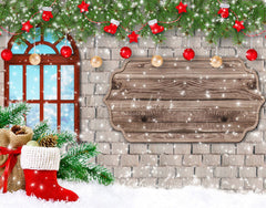 Brick Wall Window Christmas Backdrop - Layoris