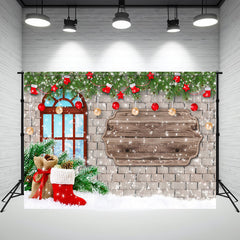 Layoris Brick Wall Window Christmas Backdrop