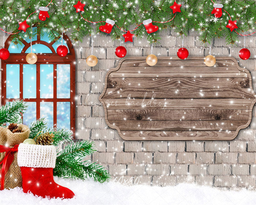 Brick Wall Window Christmas Backdrop - Layoris