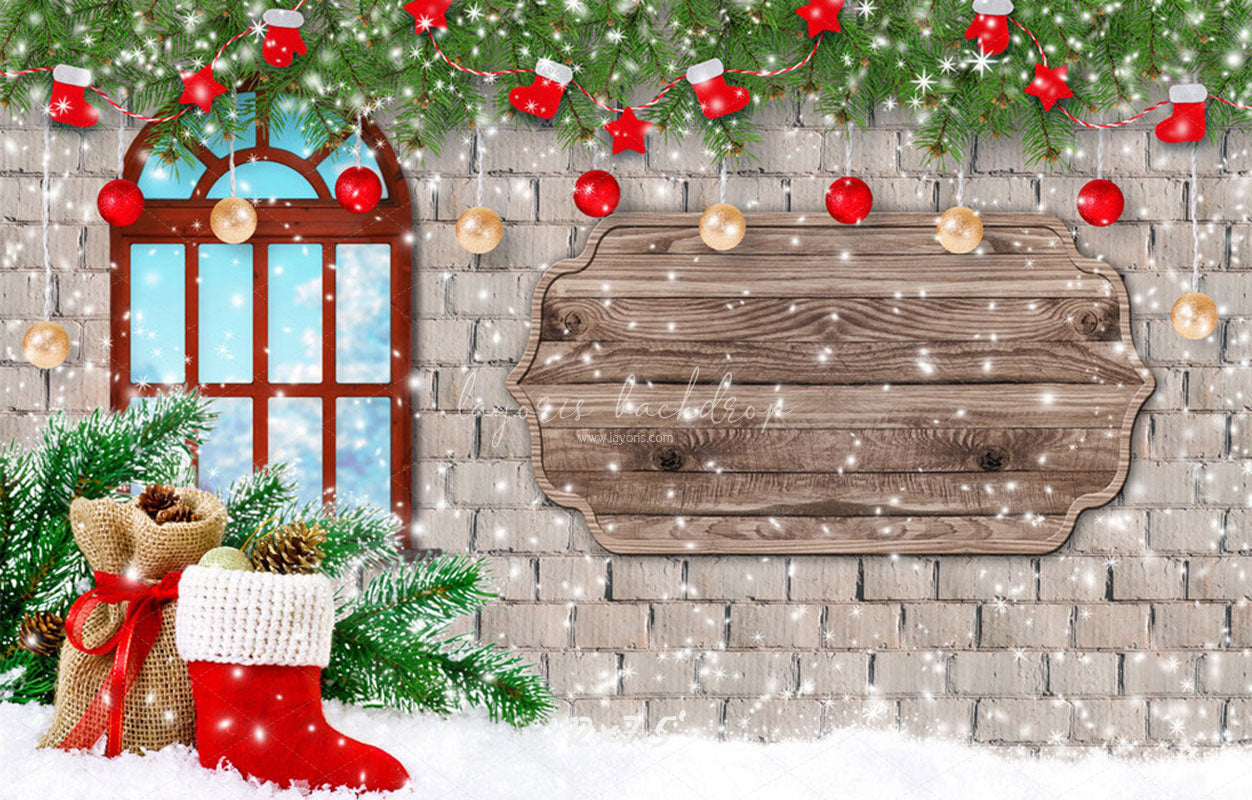 Brick Wall Window Christmas Backdrop - Layoris
