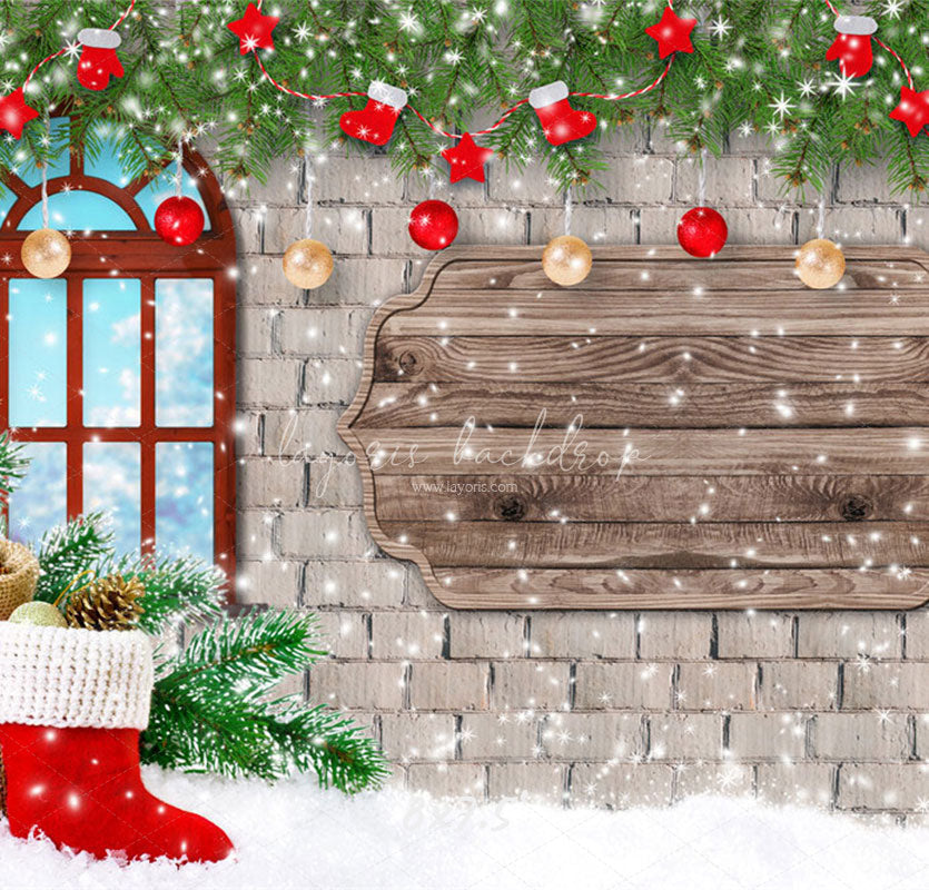Brick Wall Window Christmas Backdrop - Layoris