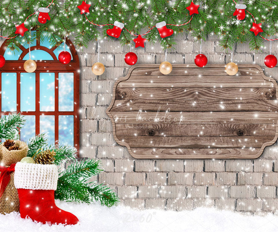 Brick Wall Window Christmas Backdrop - Layoris
