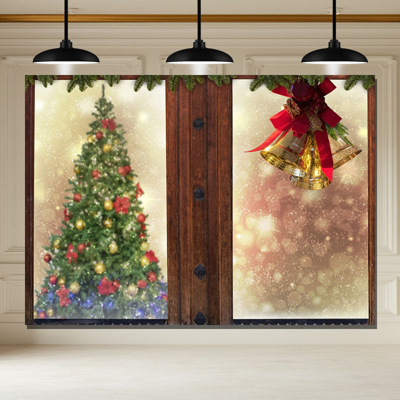 Layoris Wooden Window Bells Christmas Backdrop