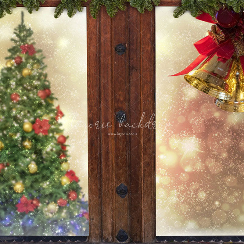 Wooden Window Bells Christmas Backdrop - Layoris