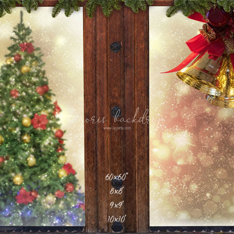 Wooden Window Bells Christmas Backdrop - Layoris
