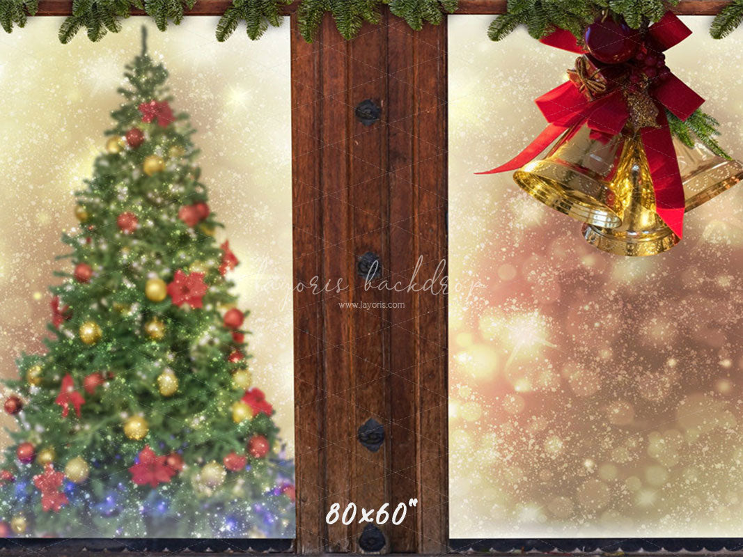 Wooden Window Bells Christmas Backdrop - Layoris
