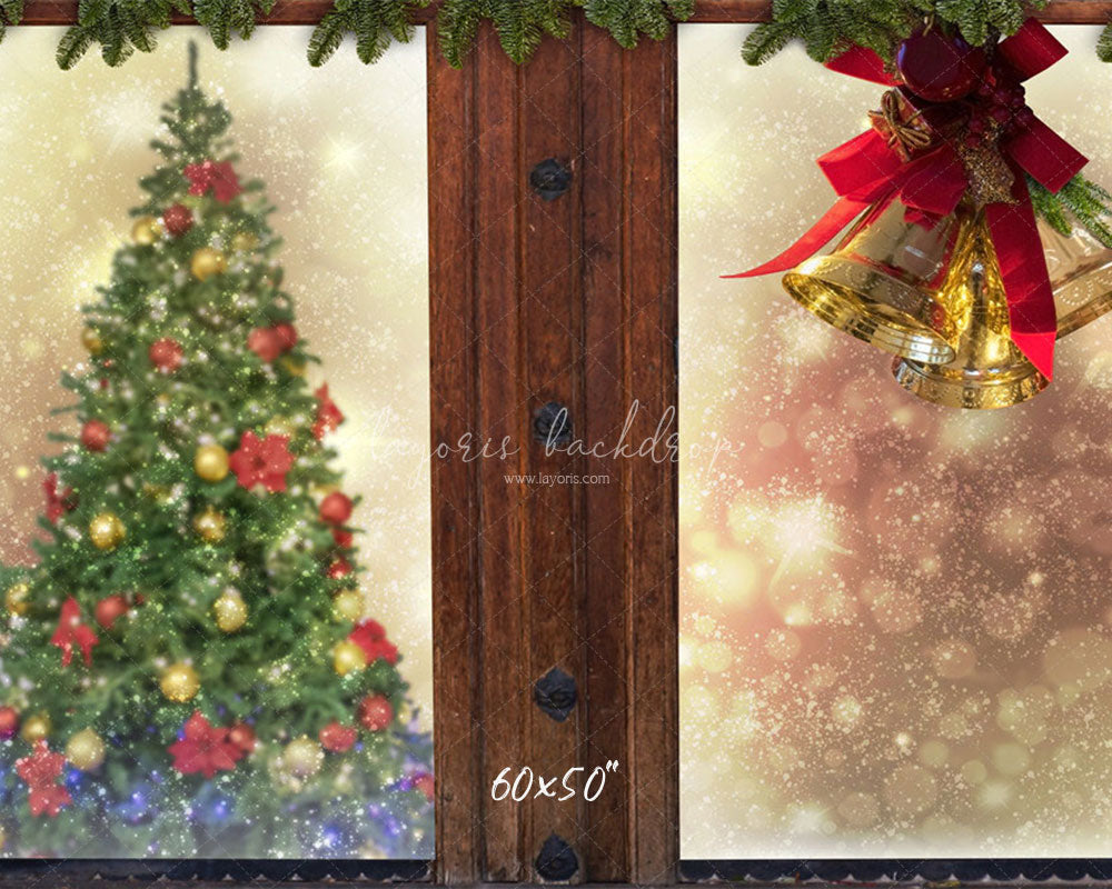 Wooden Window Bells Christmas Backdrop - Layoris