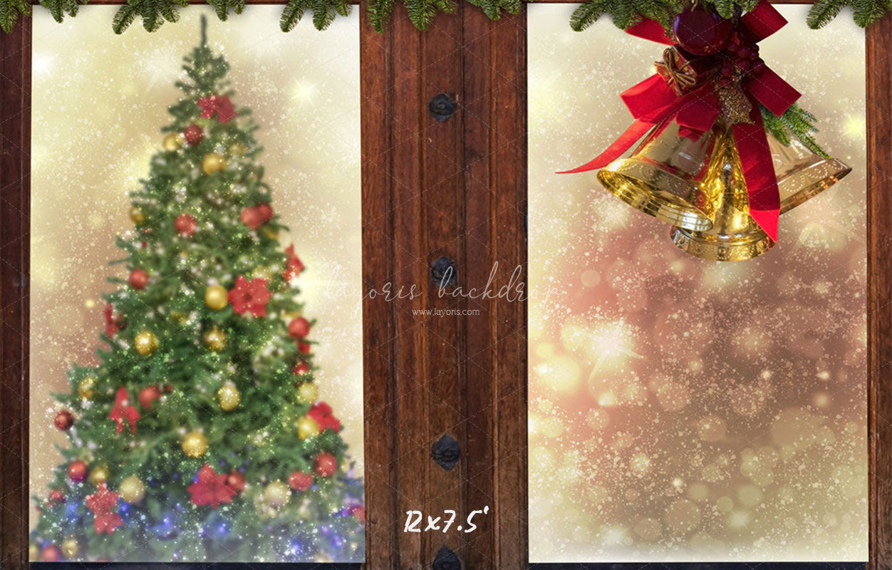 Wooden Window Bells Christmas Backdrop - Layoris